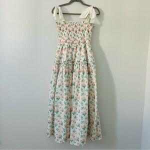 Katwalk Rosie Ribbon Tie Strap White Floral Embroidered Midi Dress White Pink L